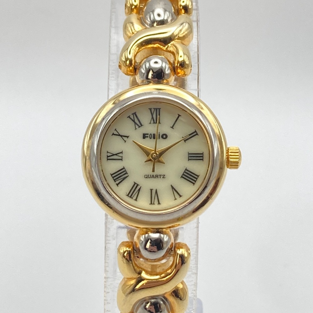 Folio Women's Watch 22mm Gold Silver Two Tone MOP Roman Numeral Dial New Battery
